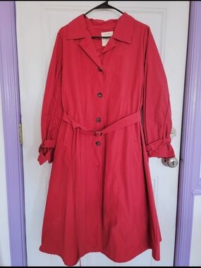 Raspberry Red Long-Sleeve Belted Trench Coat Dress